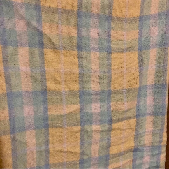 Italian Pastel Blue Yellow Plaid Throw Blanket - Picture 4 of 7